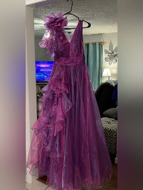 Jonathan Kayne 3014 Boysenberry Purple Organza Gown Size 6 Prom Pageant